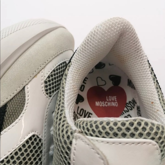LOVE MOSCHINO Mesh Sneakers Heart Patch Chunky Sole - Picture 10 of 12
